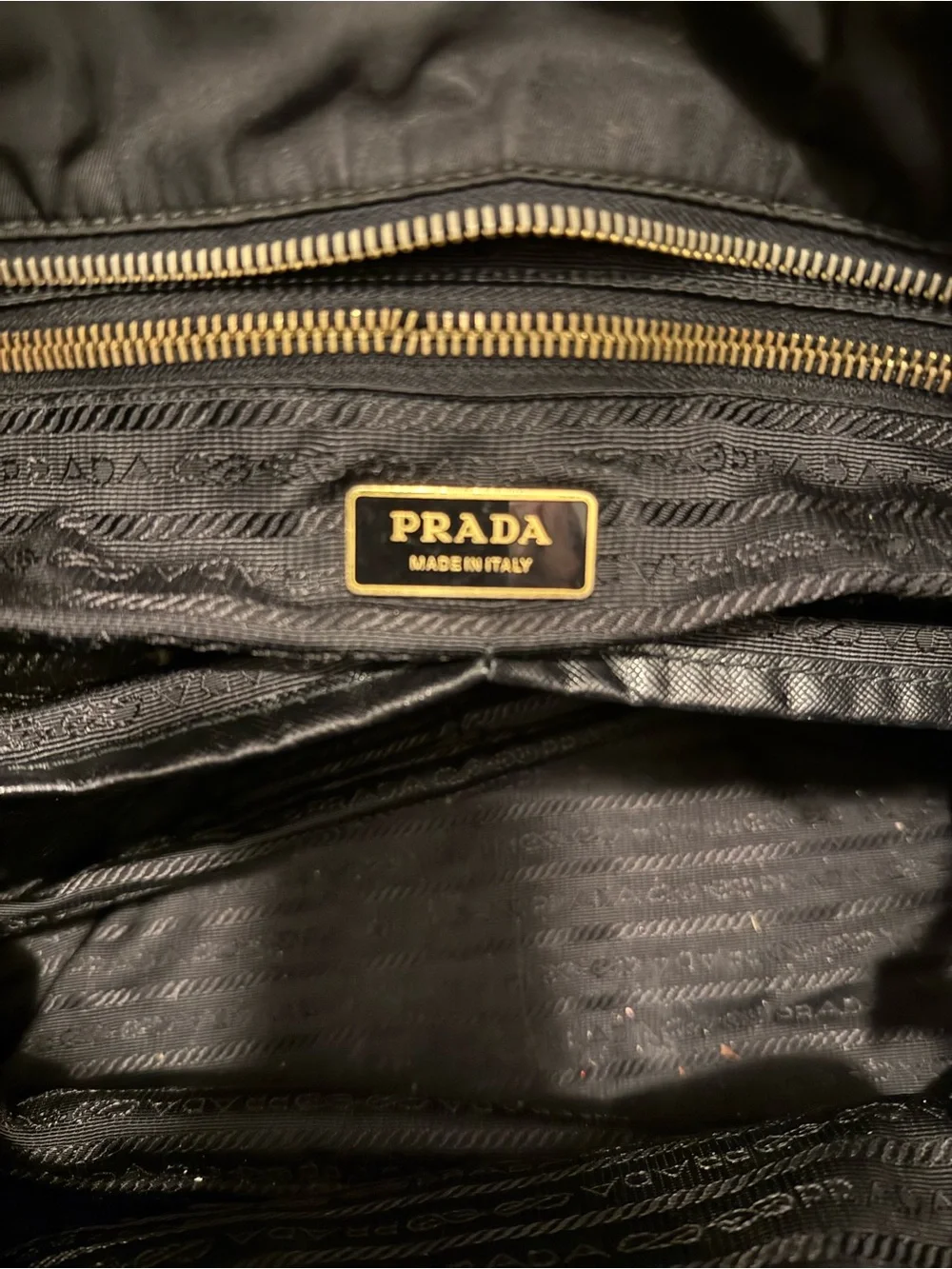 PRADA Vintage Black Nylon Diaper / Baby Bag with Gold Hardware + Dust Bag